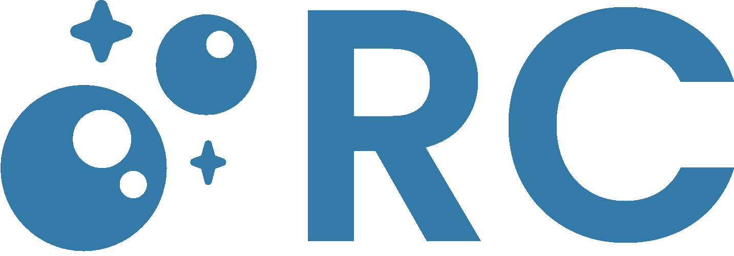 Logo with letters RC and shining particles
